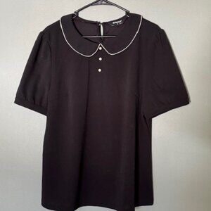 Allegra K Peter Pan Collar, Puff Sleeve Top, Size XL